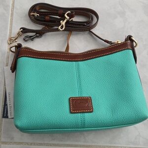 Dooney & Bourke Turquoise Jade Pebbled Leather Crossbody with Brown Trim